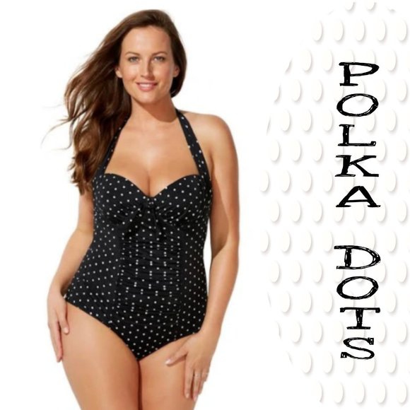 Plus Size Polka Dot Underwire Maillot - Picture 1 of 16